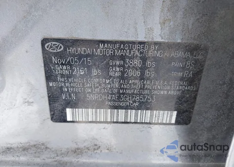 2016 Hyundai Elantra Se from USA, damaged, VIN 5NPDH4AE3GH785753